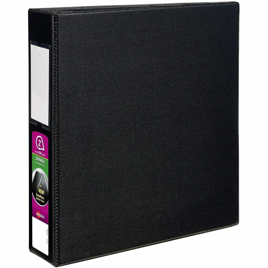 Avery&reg, DuraHinge Durable Binder with Label Holder - 2" Binder Capacity - Letter - 8 1/2" x 11" Sheet Size - 540 Sheet Capacity - 3 Ring - Fastener: D-Ring - Pocket: 4, Internal - Poly - Black - Gap-free Ring, Label Holder, Stacked Pocket - 1 Each