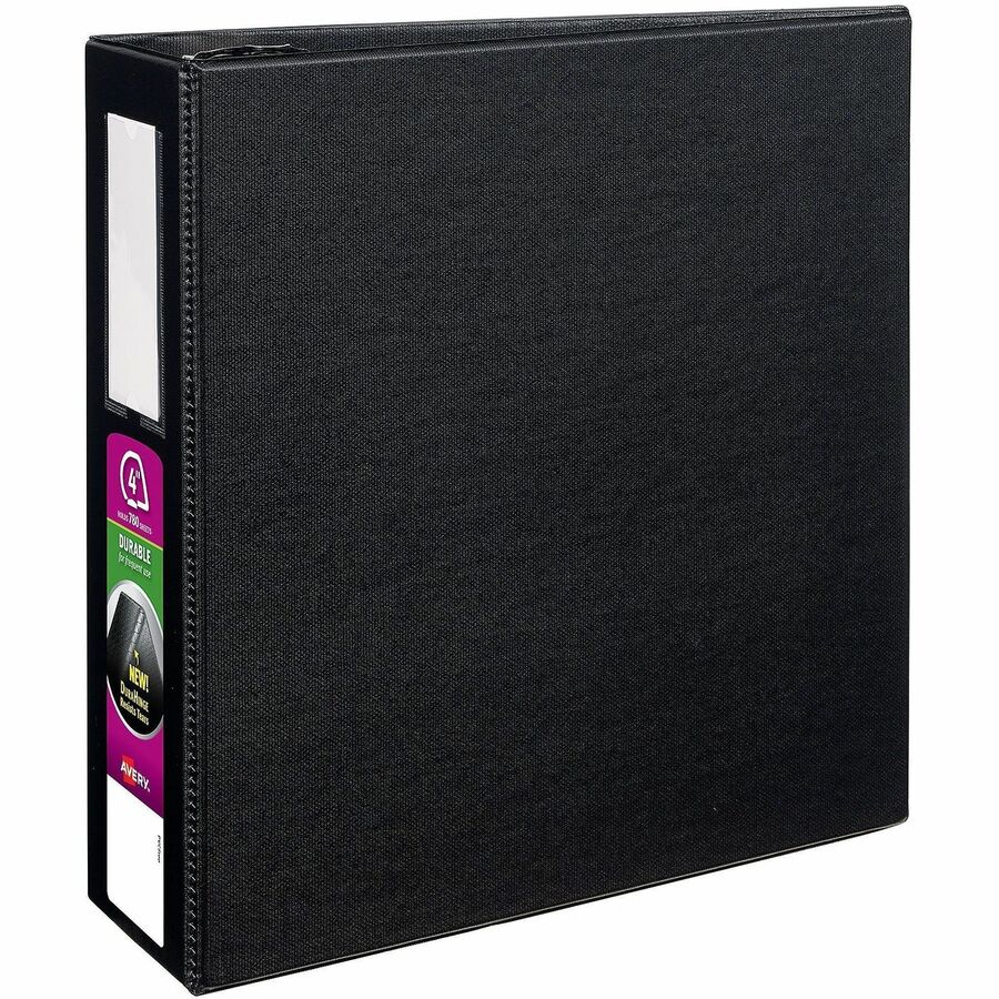 Avery&reg, DuraHinge Durable Binder with Label Holder - 4" Binder Capacity - Letter - 8 1/2" x 11" Sheet Size - 780 Sheet Capacity - 3 Ring - Fastener: D-Ring - Pocket: 4, Internal - Poly - Black - Gap-free Ring, Label Holder, Stacked Pocket - 1 Each