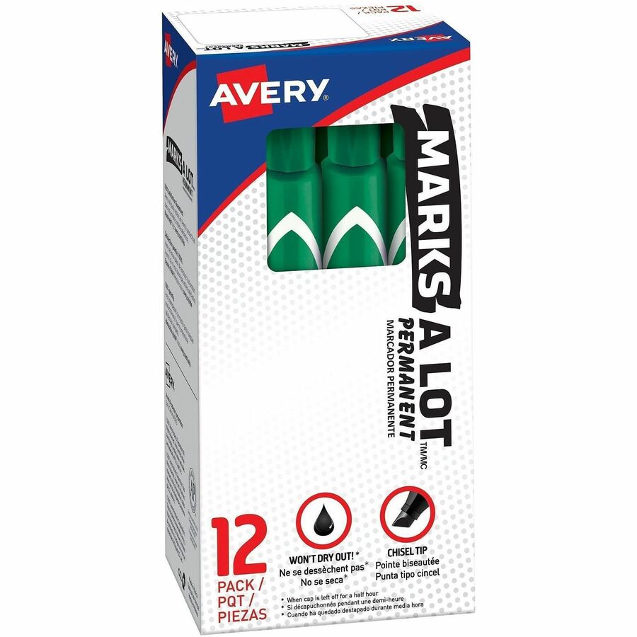 Avery&reg, Marks A Lot Large Desk-Style Permanent Markers - Green Ink - Green Plastic Barrel - 12 / Dozen