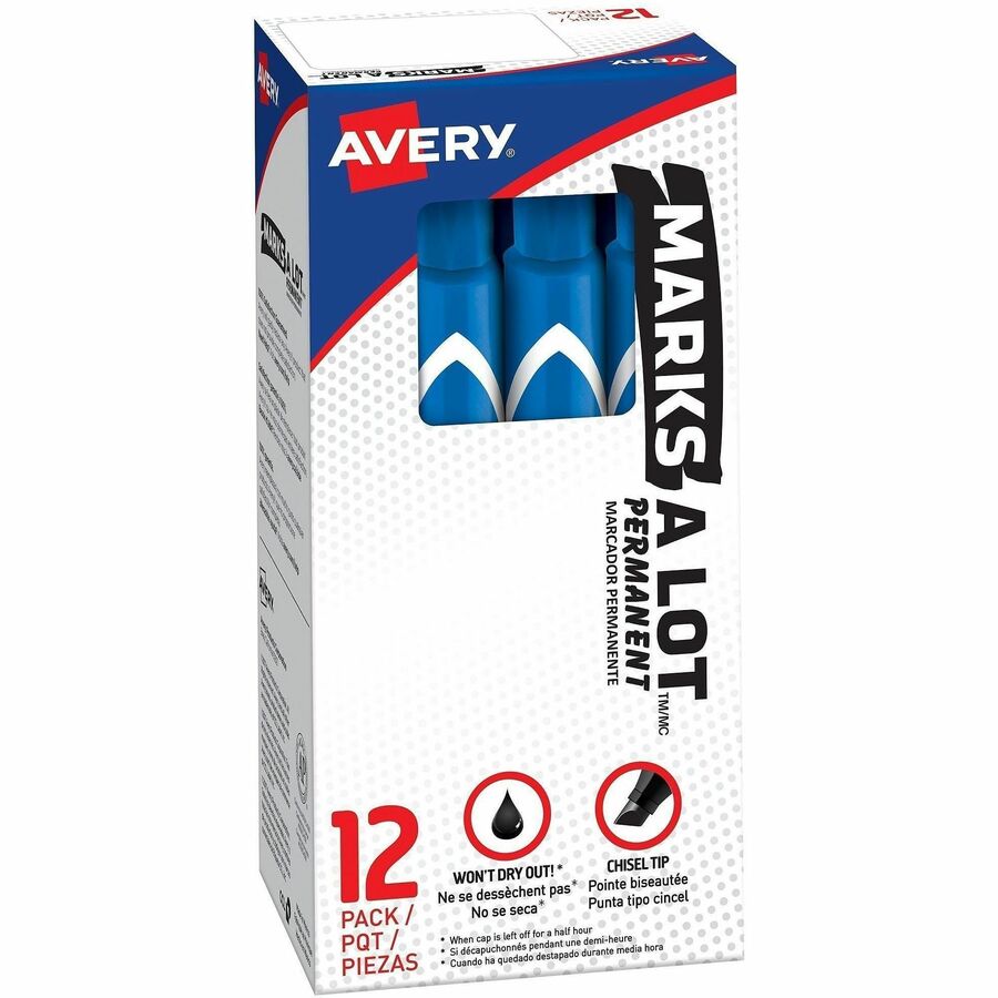 Avery&reg, Marks A Lot Large Desk-Style Permanent Markers - Blue Ink - Blue Plastic Barrel - 12 / Dozen