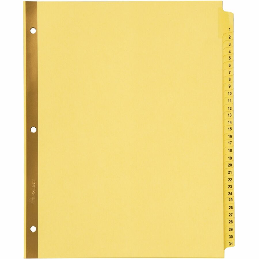 Avery&reg, Laminated Dividers - Gold Reinforced - 31 x Divider(s) - Printed Tab(s) - Digit - 1-31 - 31 Tab(s)/Set - 8.5" Divider Width x 11" Divider Length - Letter - 3 Hole Punched - Buff Paper Divider - Buff Tab(s) - 30% Recycled - Laminated Tab, Gol...