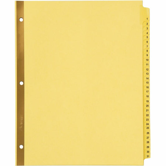 Avery, Laminated Dividers - Gold Reinforced - 31 x Divider(s) - Printed Tab(s) - Digit - 1-31 - 31 Tab(s)/Set - 8.5" Divider Width x 11" Divider Length - Letter - 3 Hole Punched - Buff Paper Divider - Buff Tab(s) - 30% Recycled - Laminated Tab, Gol...