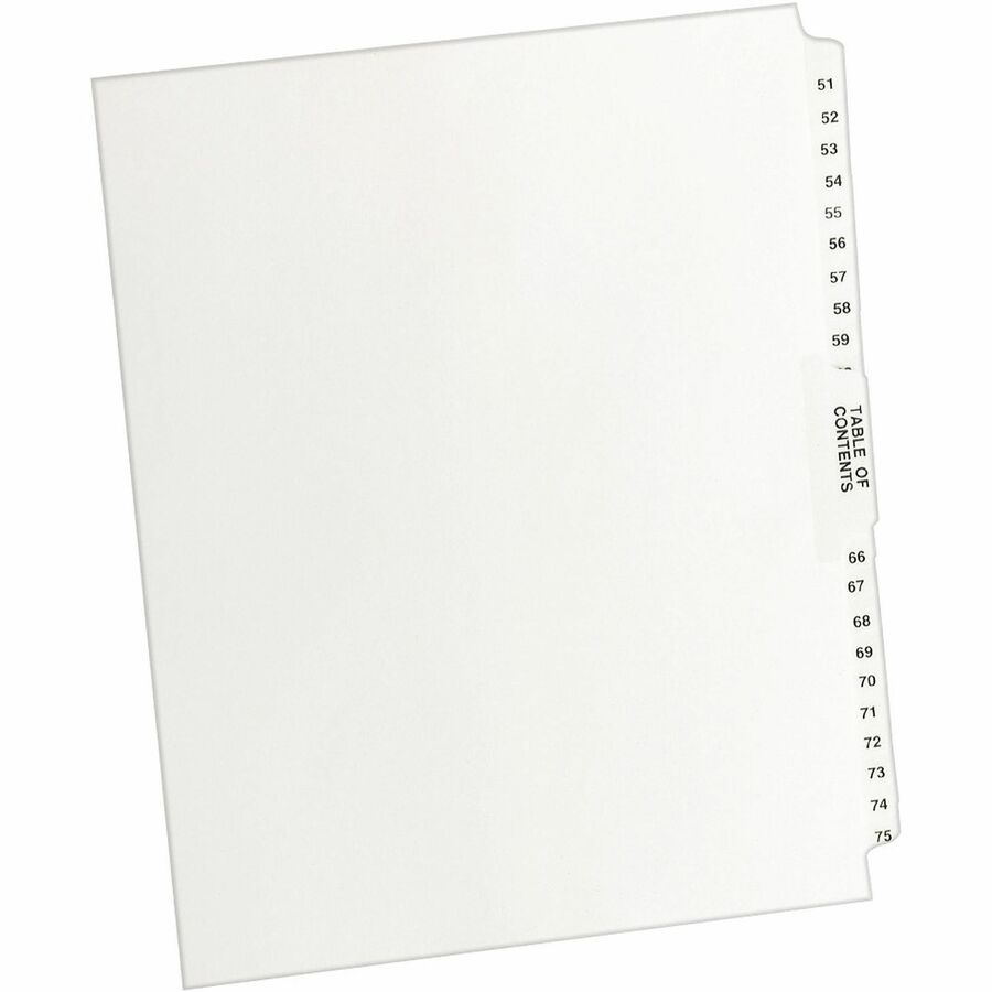 Avery&reg, Premium Collated Legal Exhibit Dividers with Table of Contents Tab - Avery Style - 26 x Divider(s) - Printed Tab(s) - Digit - 51-75 - 26 Tab(s)/Set - 8.5" Divider Width x 11" Divider Length - Letter - White Paper Divider - Clear Tab(s) - 20%...