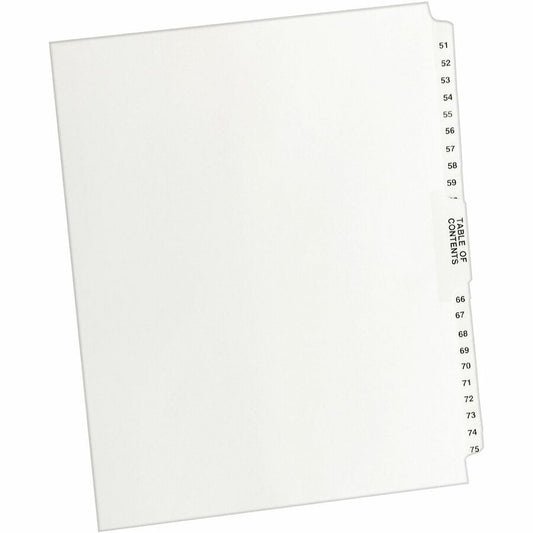 Avery, Premium Collated Legal Exhibit Dividers with Table of Contents Tab - Avery Style - 26 x Divider(s) - Printed Tab(s) - Digit - 51-75 - 26 Tab(s)/Set - 8.5" Divider Width x 11" Divider Length - Letter - White Paper Divider - Clear Tab(s) - 20%...