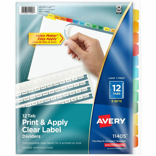Avery, Index Maker Index Divider - 60 x Divider(s) - 12 Tab(s) - 12 - 12 Tab(s)/Set - 8.5" Divider Width x 11" Divider Length - 3 Hole Punched - White Paper Divider - Multicolor Paper Tab(s) - 20% - Double-sided, Durable, Reinforced Tab, Reinforced...