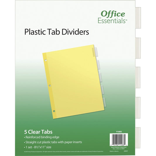 Avery, Office Essentials Insertable Dividers - 5 x Divider(s) - 5 - 5 Tab(s)/Set - 8.5" Divider Width x 11" Divider Length - 3 Hole Punched - Buff Paper Divider - Clear Plastic Tab(s) - 30% Recycled - 5 / Set