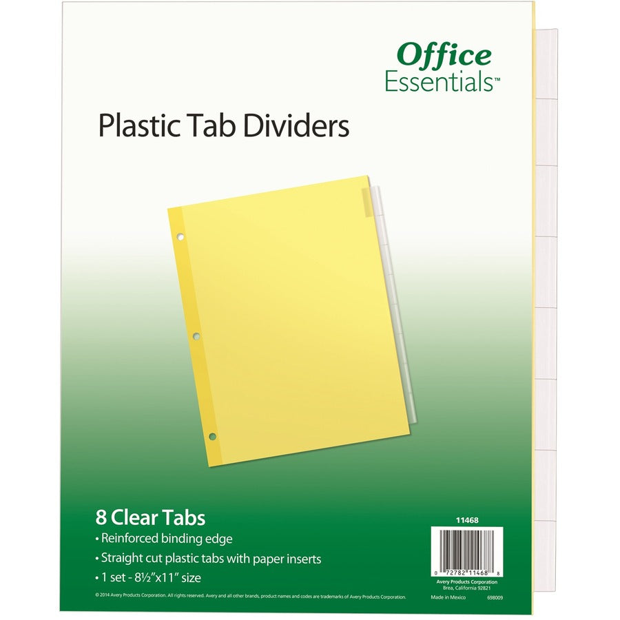Avery&reg, Office Essentials Insertable Dividers - 8 x Divider(s) - 8 - 8 Tab(s)/Set - 8.5" Divider Width x 11" Divider Length - 3 Hole Punched - Buff Paper Divider - Clear Plastic Tab(s) - 30% Recycled - 8 / Set