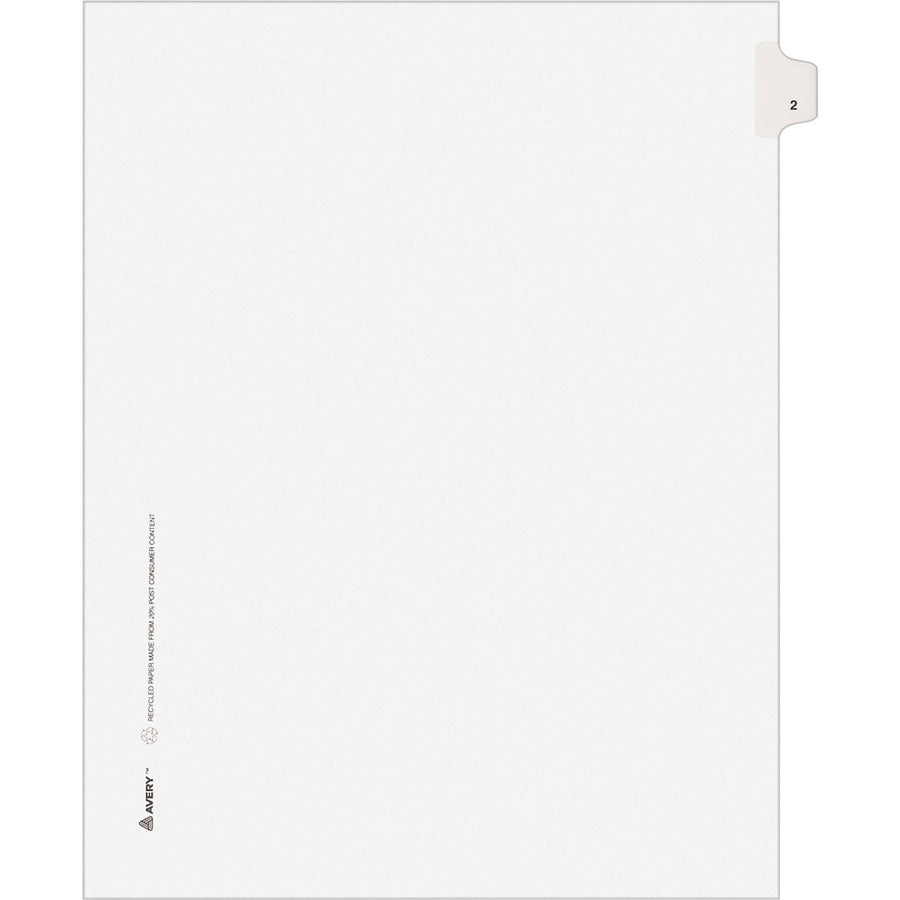 Avery&reg, Individual Legal Exhibit Dividers - Avery Style - Unpunched - 25 x Divider(s) - 25 Printed Tab(s) - Digit - 2 - 1 Tab(s)/Set - 8.5" Divider Width x 11" Divider Length - Letter - White Paper Divider - White Tab(s) - 20% - Reinforced Tab, Rip...