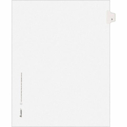 Avery, Individual Legal Exhibit Dividers - Avery Style - Unpunched - 25 x Divider(s) - 25 Printed Tab(s) - Digit - 3 - 1 Tab(s)/Set - 8.5" Divider Width x 11" Divider Length - Letter - White Paper Divider - White Tab(s) - 20% - Reinforced Tab, Rip...