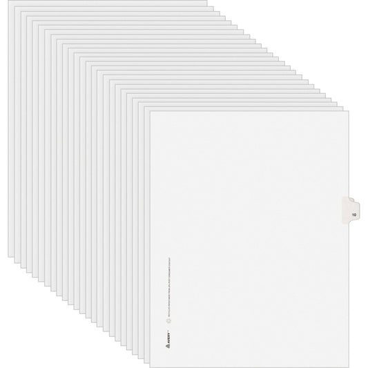 Avery, Individual Legal Exhibit Dividers - Avery Style - Unpunched - 25 x Divider(s) - 25 Printed Tab(s) - Digit - 10 - 1 Tab(s)/Set - 8.5" Divider Width x 11" Divider Length - Letter - White Paper Divider - White Tab(s) - 20% - Reinforced Tab, Rip...