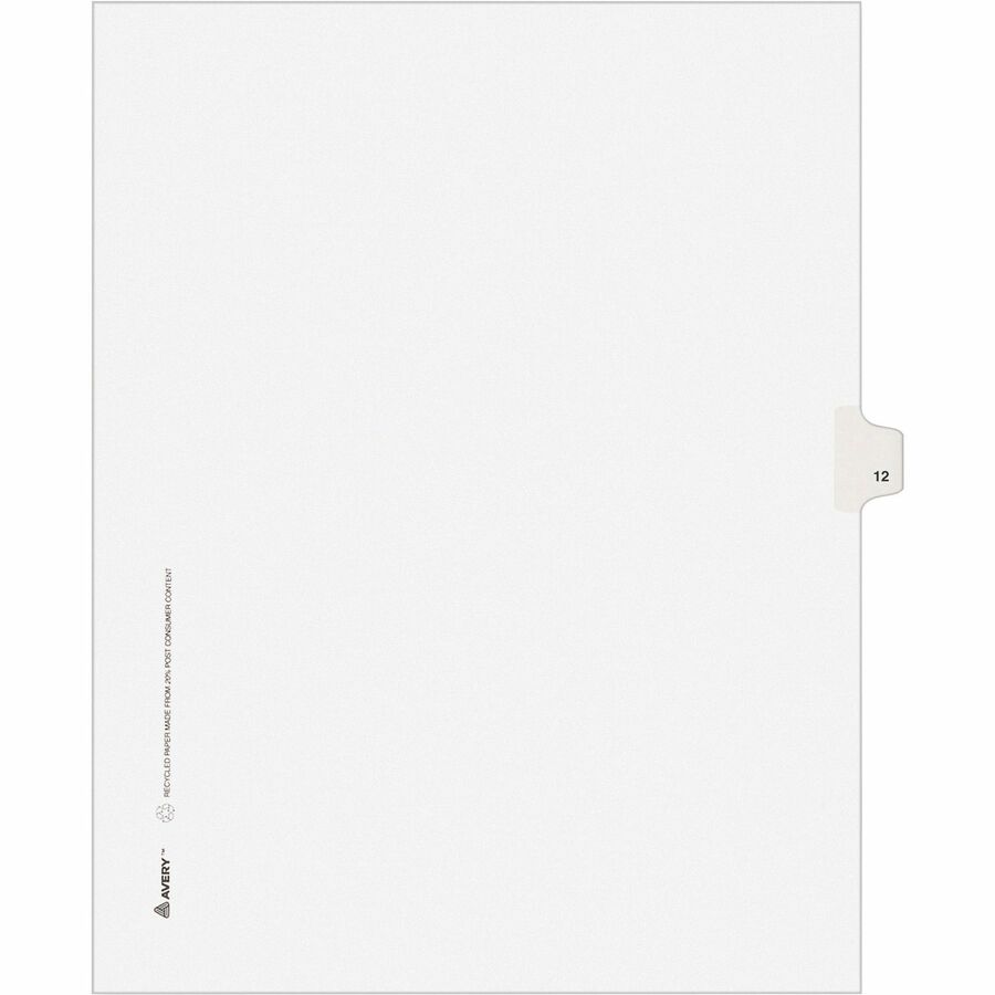 Avery&reg, Individual Legal Exhibit Dividers - Avery Style - Unpunched - 25 x Divider(s) - 25 Printed Tab(s) - Digit - 12 - 1 Tab(s)/Set - 8.5" Divider Width x 11" Divider Length - Letter - White Paper Divider - White Tab(s) - 20% - Reinforced Tab, Rip...