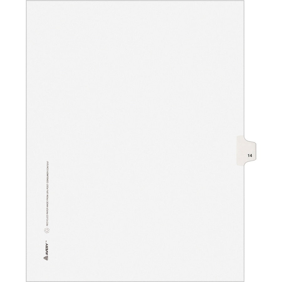 Avery&reg, Individual Legal Exhibit Dividers - Avery Style - Unpunched - 25 x Divider(s) - 25 Printed Tab(s) - Digit - 14 - 1 Tab(s)/Set - 8.5" Divider Width x 11" Divider Length - Letter - White Paper Divider - White Tab(s) - 20% - Reinforced Tab, Rip...