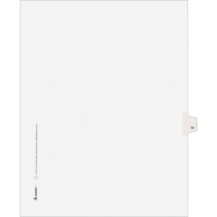 Avery&reg, Individual Legal Exhibit Dividers - Avery Style - Unpunched - 25 x Divider(s) - 25 Printed Tab(s) - Digit - 15 - 1 Tab(s)/Set - 8.5" Divider Width x 11" Divider Length - Letter - White Paper Divider - White Tab(s) - 20% - Reinforced Tab, Rip...