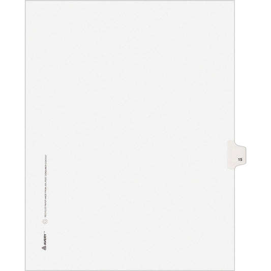 Avery, Individual Legal Exhibit Dividers - Avery Style - Unpunched - 25 x Divider(s) - 25 Printed Tab(s) - Digit - 15 - 1 Tab(s)/Set - 8.5" Divider Width x 11" Divider Length - Letter - White Paper Divider - White Tab(s) - 20% - Reinforced Tab, Rip...
