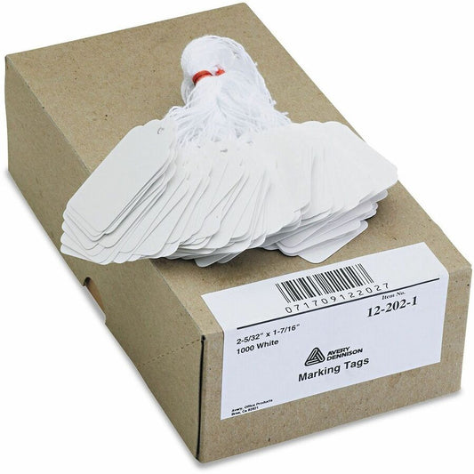 Avery, Marking Tags, String, 2-5/32" x 1-7/16" , 1,000 Tags (12202) - 2.16" Length x 1.44" Width - Rectangular - Twine Fastener - Cotton, Polyester, Card Stock - White - 1000 / Box