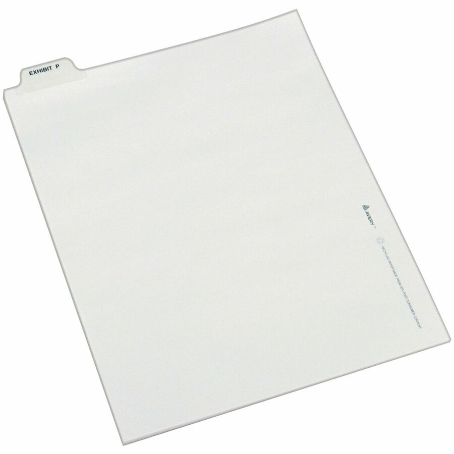 Avery&reg, Individual Bottom Tab Legal Dividers - 25 x Divider(s) - Bottom Tab(s) - Exhibit P - 1 Tab(s)/Set - 8.5" Divider Width x 11" Divider Length - Letter - 8.50" Width x 11" Length - White Paper Divider - 20% - 1 Pack