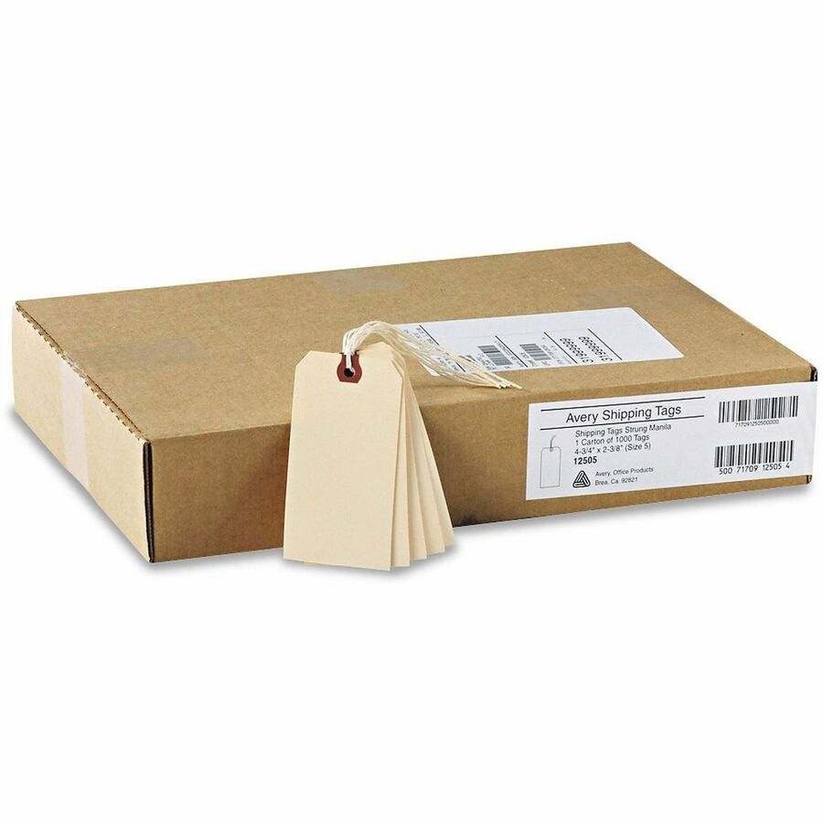 Avery&reg, Strung Manila Shipping Tags - #9 - 4.75" Length x 2.37" Width - Rectangular - String Fastener - Card Stock, Pulp - Manila - 1000 / Box