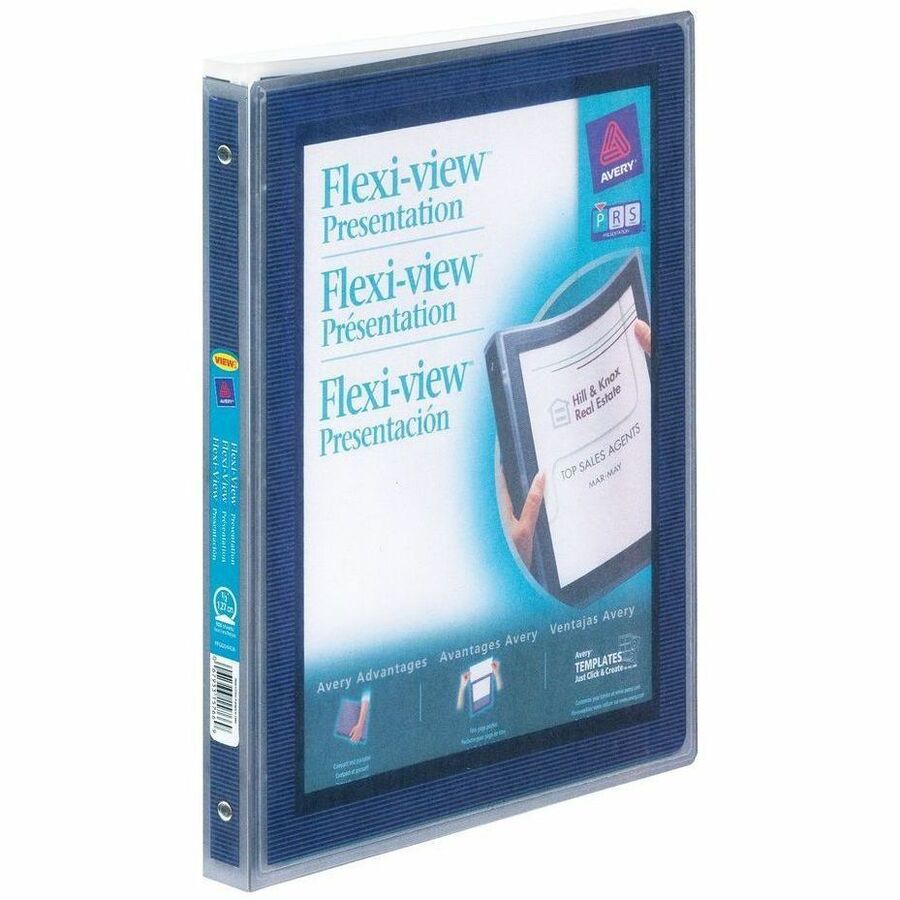 Avery Flexi-View™, Binder - 1/2" Binder Capacity - Letter - 8 1/2" x 11" Sheet Size - 100 Sheet Capacity - 3 x 0.50" Ring - Fastener: Round Ring - Pocket: 0, Internal - DuraHinge design - Polypropylene - Blue - Durable, Flexible, Lightweight, Prep...