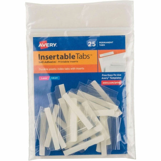 Avery, Index Tabs with Printable Inserts - Print-on Tab(s) - 1.50" Tab Height - Self-adhesive, Permanent - Clear Plastic Tab(s) - 1 Pack