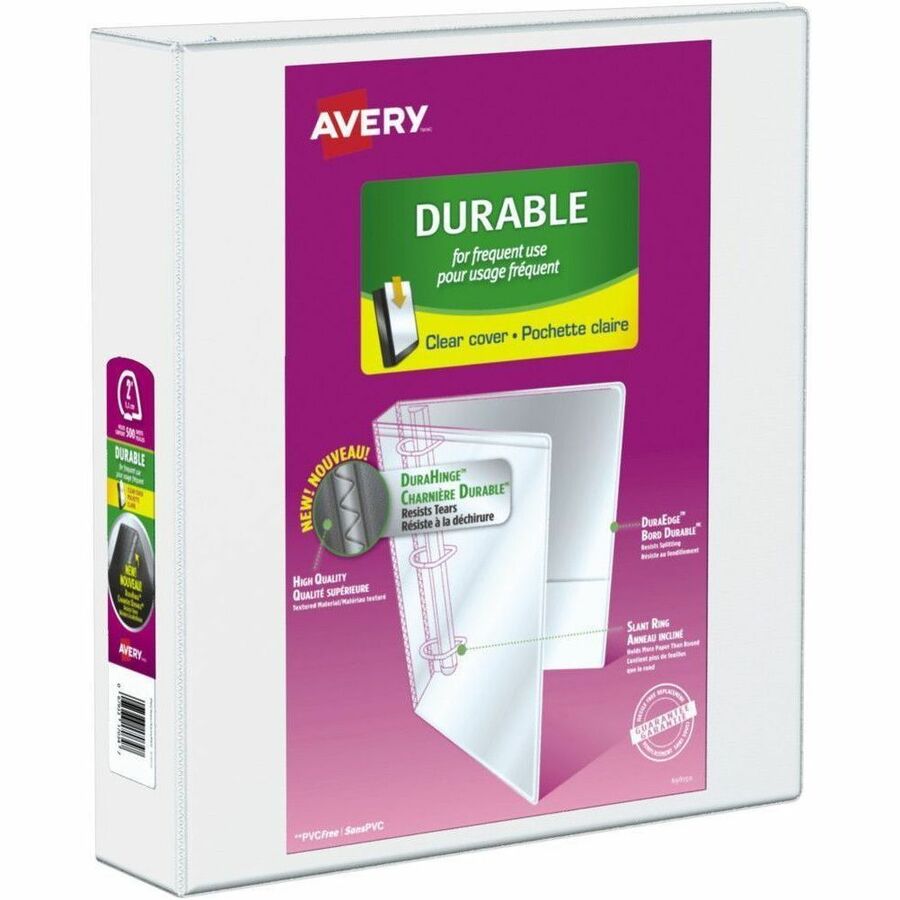 Avery Durable View Binder - 2" Binder Capacity - Letter - 8 1/2" x 11" Sheet Size - 375 Sheet Capacity - 530 x 2" Ring - Fastener: Slant Ring - Pocket: 2, Internal - DuraHinge design - Polypropylene - White - Durable, Label Holder, Smooth, Long Lasting...