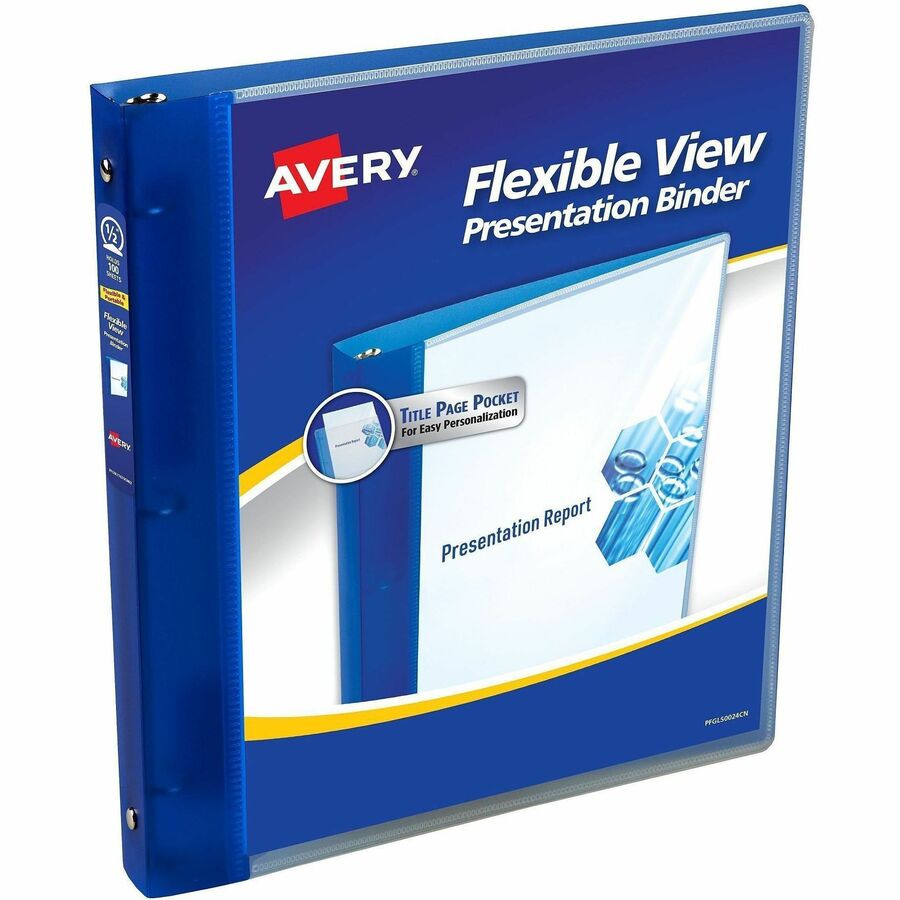 Avery&reg, Flexi-View 3 Ring Binders - 1/2" Binder Capacity - Letter - 8 1/2" x 11" Sheet Size - 100 Sheet Capacity - 3 x 0.50" Ring - Fastener: Round Ring - Pocket: 0 - Polypropylene - Blue - Flexible, PVC-free, Non-stick, Durable, Ink-transfer Resist...
