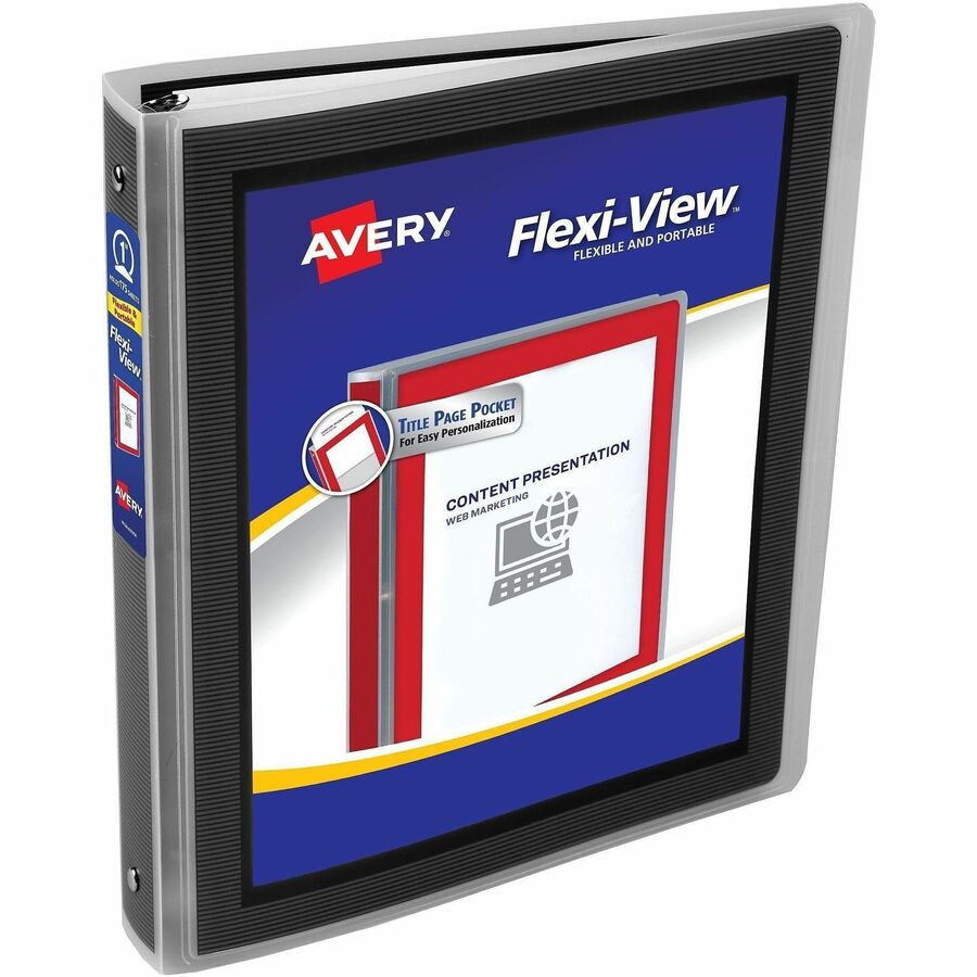 Avery&reg, Flexi-View 3 Ring Binder - 1" Binder Capacity - Letter - 8 1/2" x 11" Sheet Size - 175 Sheet Capacity - 1 2/5" Spine Width - 3 Ring - Fastener: Round Ring - Pocket: 1, Internal - Polypropylene - Black - Pocket, Flexible, Durable, Business Ca...