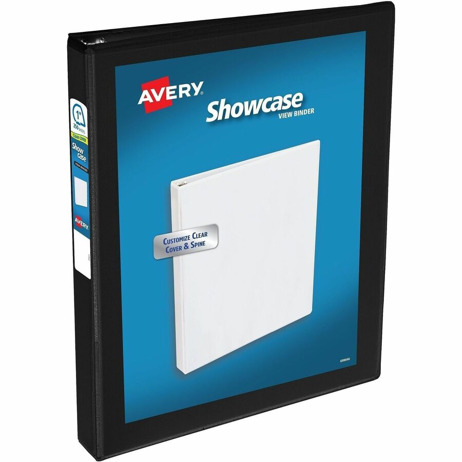 Avery&reg, Showcase Economy View Binder - 1" Binder Capacity - Letter - 8 1/2" x 11" Sheet Size - 175 Sheet Capacity - Fastener: Ring - Pocket: 2, Internal - Black - 14.72 oz - 1 Each