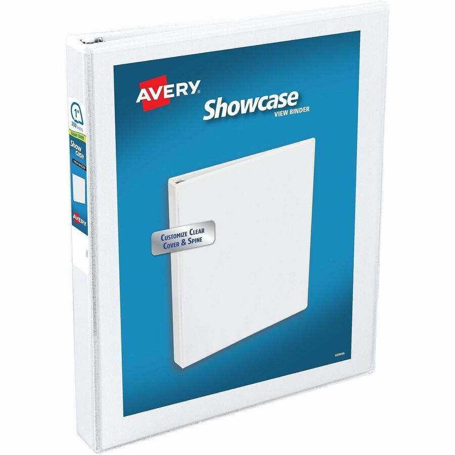 Avery&reg, Showcase Economy View Binder - 1" Binder Capacity - Letter - 8 1/2" x 11" Sheet Size - 175 Sheet Capacity - Fastener: Round Ring - Pocket: 2, Inside Front & Back - White - 14.72 oz - Rivet, Clear Overlay, Non Locking Mechanism - 1 Each