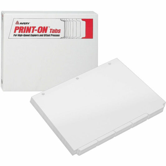 Avery, Print-On 3-Hole Punched High-Speed Copier Tabs - 150 x Divider(s) - 150 Print-on Tab(s) - 5 - 5 Tab(s)/Set - 8.5" Divider Width x 11" Divider Length - 3 Hole Punched - White Paper Divider - White Paper Tab(s) - 20% - Hole-punched, Printable...