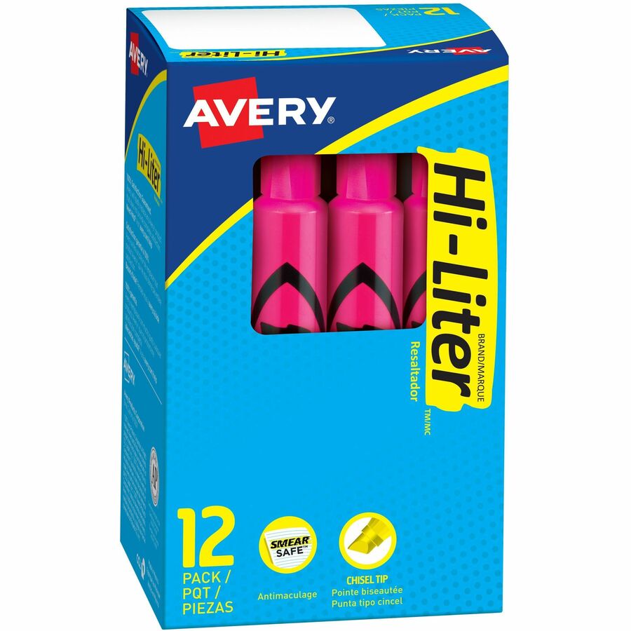 Avery&reg, Hi-Liter, Desk-Style, Fluorescent Pink, 12 Count (24010) - Refillable - Fluorescent Pink Ink - Water Based - Pink Barrel - Classroom, Office, Home, School, Planner - 12