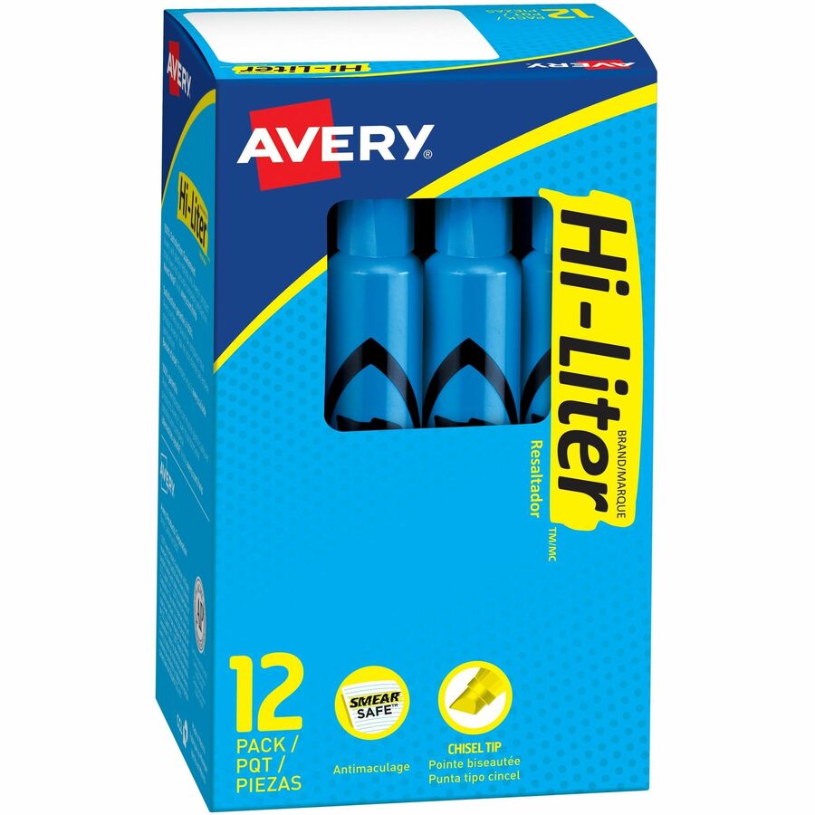 Avery&reg, Hi-Liter, Desk-Style, Fluorescent Blue, 12 Count (24016) - Fluorescent Blue Ink - Water Based - Classroom, Office, School, Home, Planner - 12