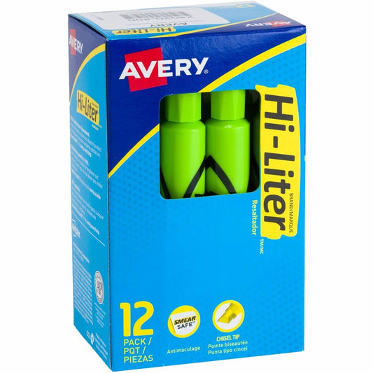 Avery, Hi-Liter, Desk-Style, Fluorescent Green, 12 Count (24020) - Refillable - Washable - Fluorescent Green Ink - Water Based - Green Barrel - Classroom, School, Home, Office, Planner - 12