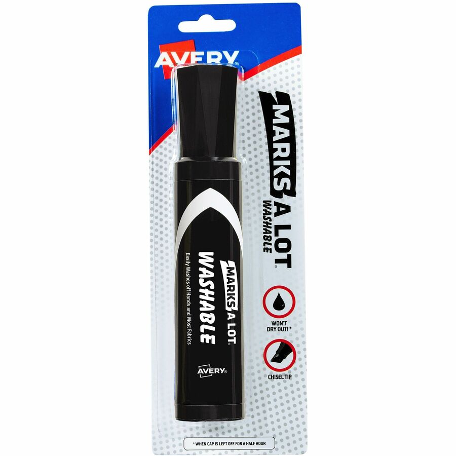 Avery&reg, Marks A Lot Marks A Lot Washable Marker, Jumbo, 1 Black Marker - Washable - Black Ink - Water Based - Black Barrel - Home, School - 1 Each