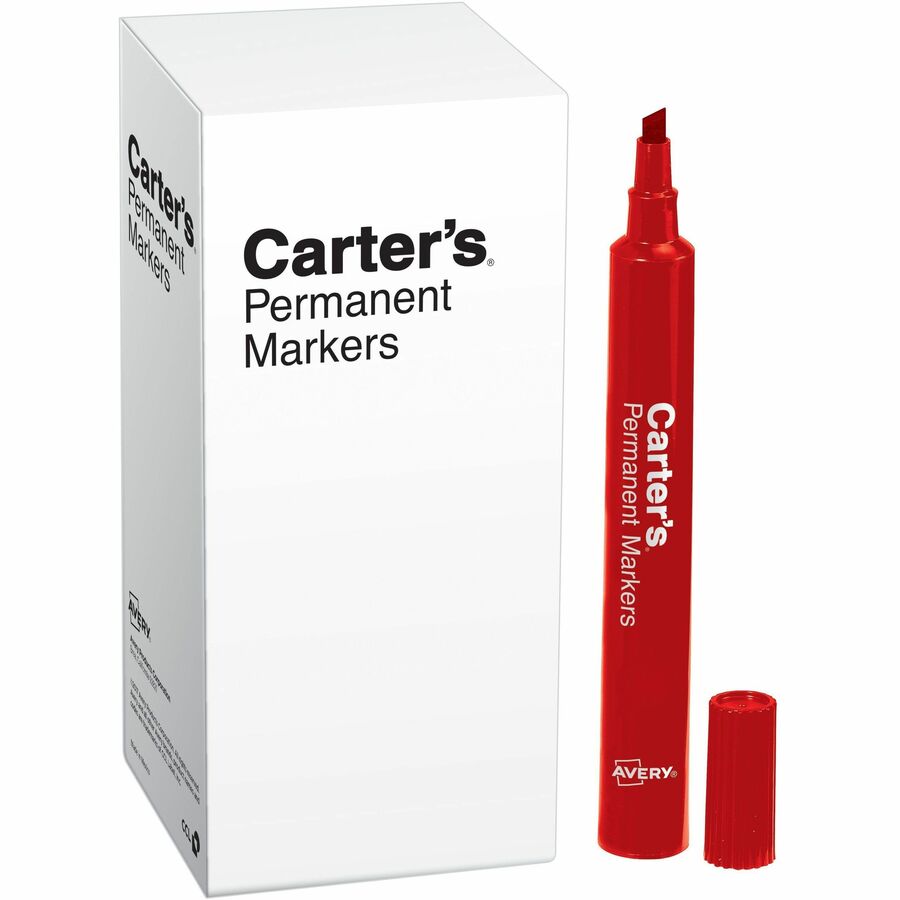 Carter's&reg, Permanent Markers, Large Desk-Style, 12 Red (27177) - Chisel Marker Point - Red Ink - Metal, Plastic, Classroom, Office, Warehouse - 1 Each