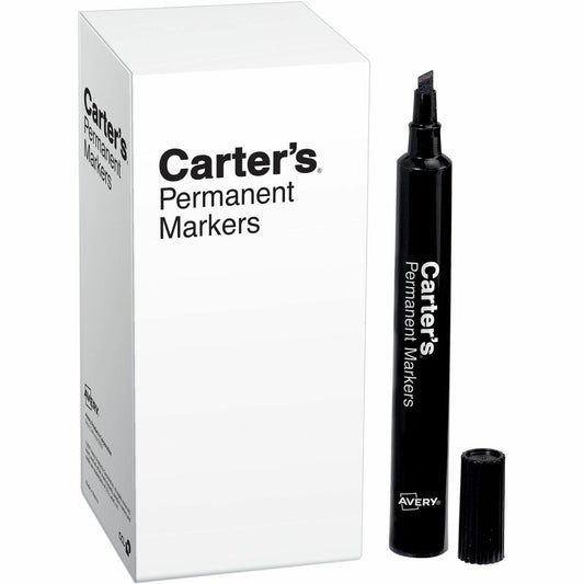 Carter's&reg, Permanent Markers, Large Desk-Style, 12 Black (27178) - 4.7625" Chisel Marker Point - Black Ink - Office, Warehouse, Classroom, Metal, Plastic - 12