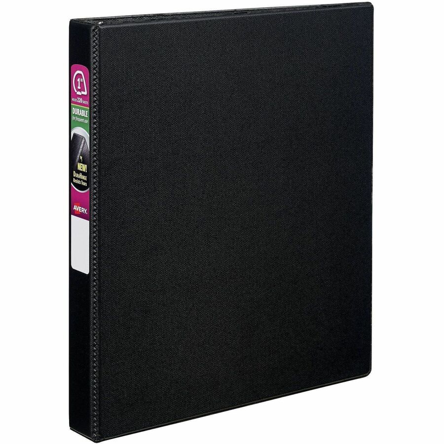 Avery&reg, Durable Binder - DuraHinge - 1" Binder Capacity - Letter - 8 1/2" x 11" Sheet Size - 220 Sheet Capacity - 3 Ring - Fastener: Slant D-Ring - Pocket: 2, Internal - Black - 1.13 lb - Gap-free Ring, Stacked Pocket, Exposed Rivet, Durable - 1 Each