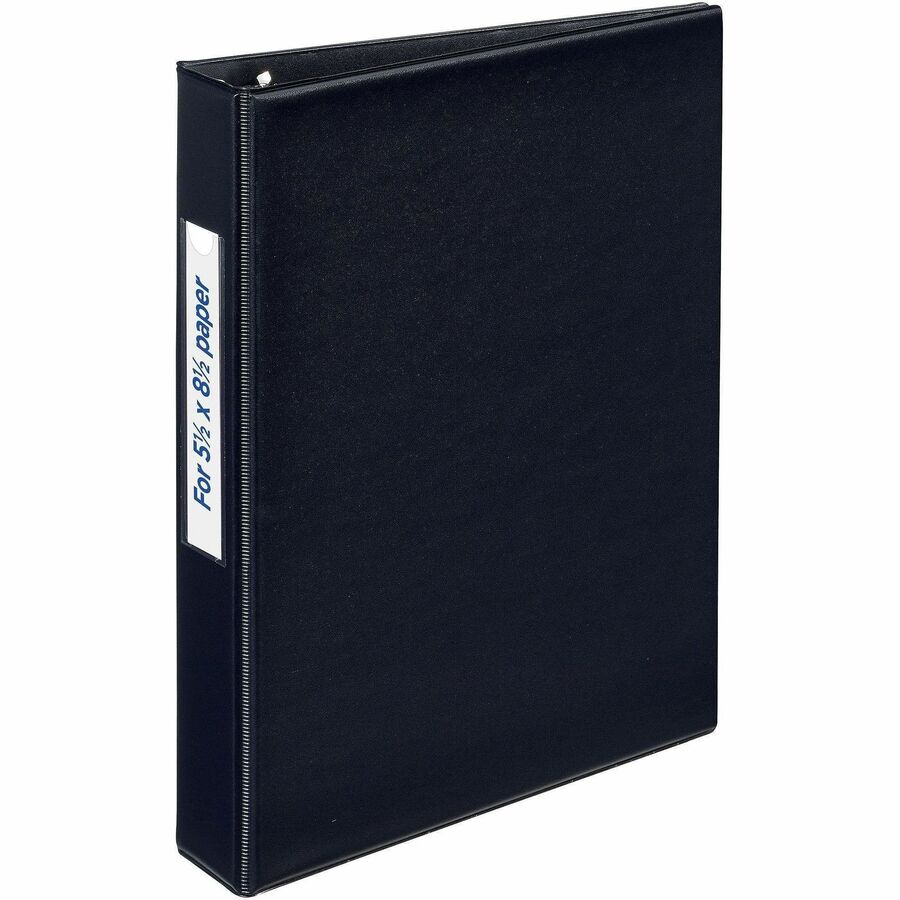 Avery&reg, Mini Durable Binder - 1" Binder Capacity - 8 1/2" x 5 1/2" Sheet Size - 175 Sheet Capacity - 3 Ring - Fastener: Round Ring - Pocket: 2, Internal - Vinyl - Black - Gap-free Ring, Label Holder, Stacked Pocket, Rivet - 1 Each