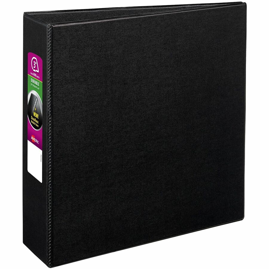 Avery&reg, Durable Binder - DuraHinge - 3" Binder Capacity - Letter - 8 1/2" x 11" Sheet Size - 600 Sheet Capacity - 3 Ring - Fastener: Slant D-Ring - Pocket: 2, Internal - Black - 1.98 lb - Gap-free Ring, Stacked Pocket, Exposed Rivet, Durable - 1 Each