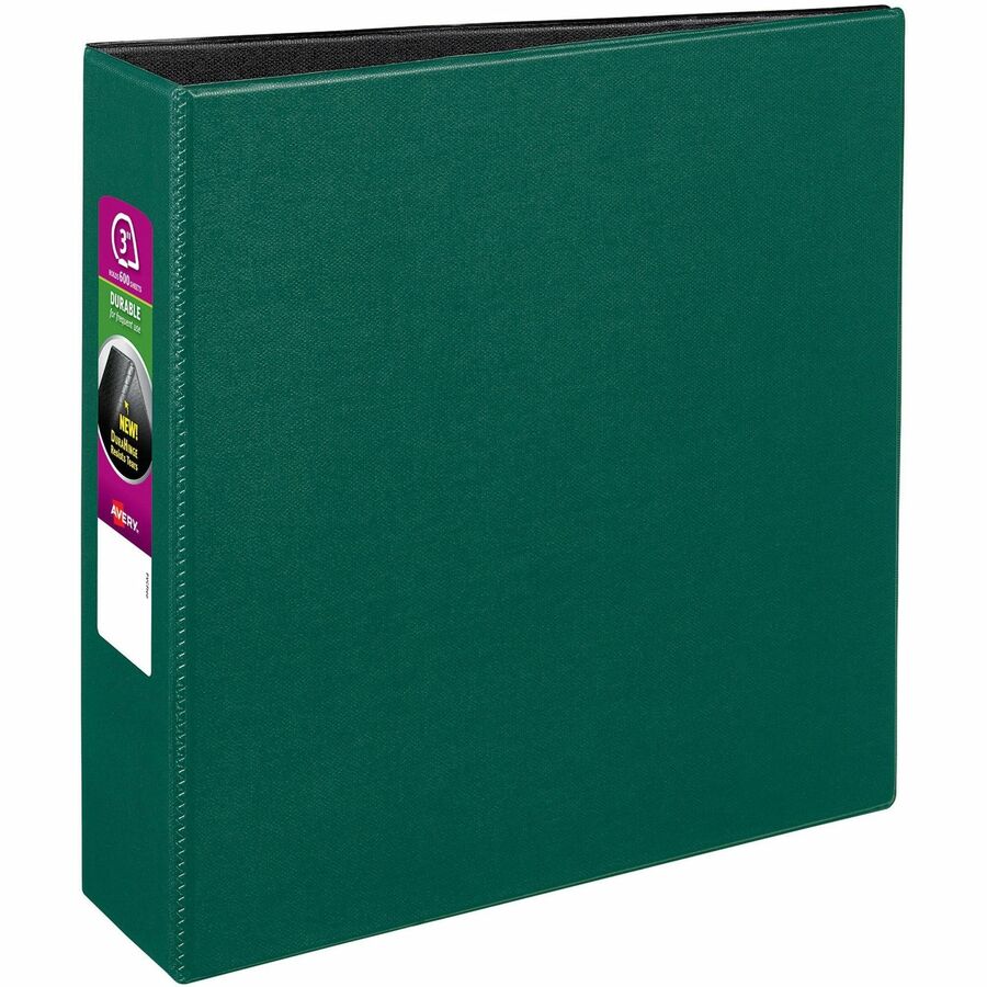 Avery&reg, Durable Binder - DuraHinge - 3" Binder Capacity - Letter - 8 1/2" x 11" Sheet Size - 600 Sheet Capacity - 3 Ring - Fastener: Slant D-Ring - Pocket: 2, Internal - Green - 1.98 lb - Gap-free Ring, Stacked Pocket, Exposed Rivet, Durable - 1 Each