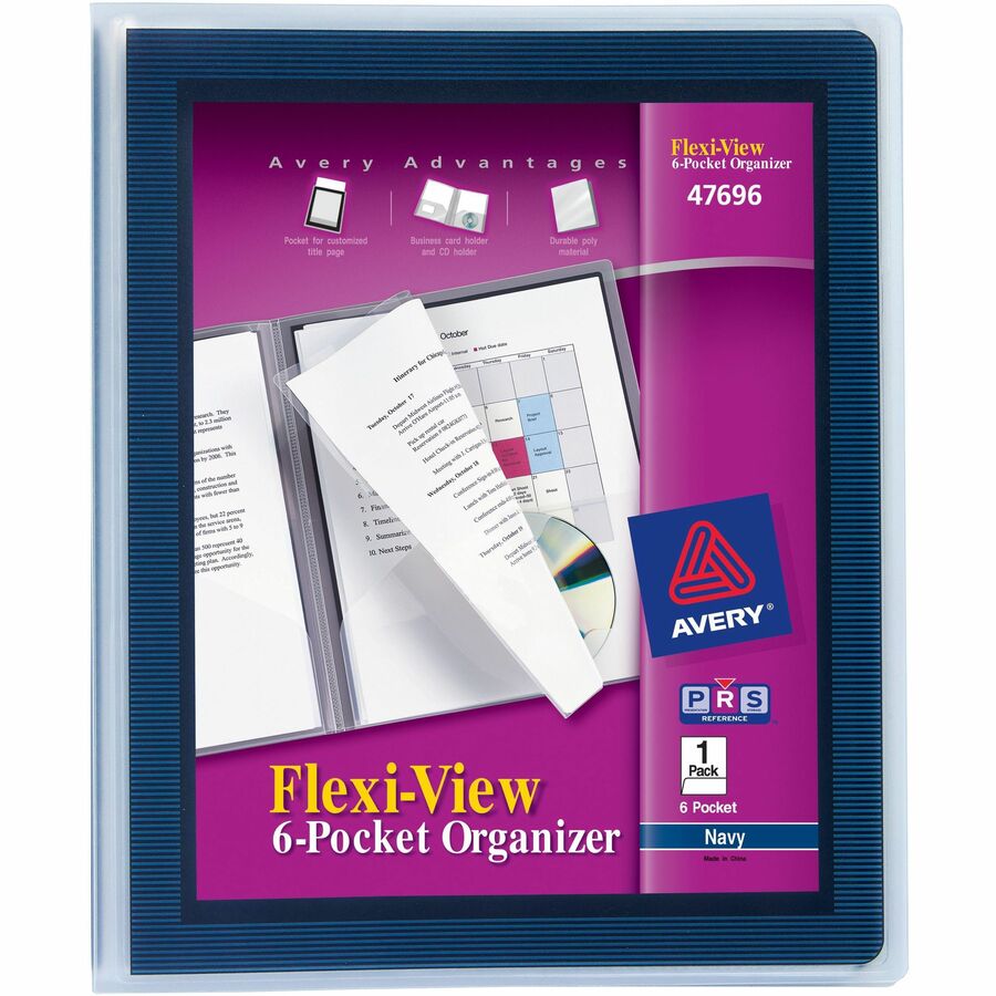 Avery&reg, Flexi-View Letter Pocket Folder - 8 1/2" x 11" - 150 Sheets Capacity - 6 Internal Pocket - Polypropylene - Navy Blue - Non-stick, CD Holder, Durable, PVC-free, Pocket, Die-cut - 1 Each