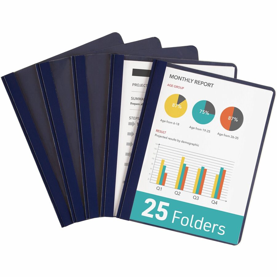 Avery&reg, Letter Report Cover - 8 1/2" x 11" - 20 Sheets Capacity - 3 x Double Prong Fastener - 1/2" for Folder - Metal, Polypropylene - Dark Blue - Durable, Embossed, Clear Front, Dirt Resistant, Scratch Resistant, Heavy Duty, Moisture Resistant, Lon...