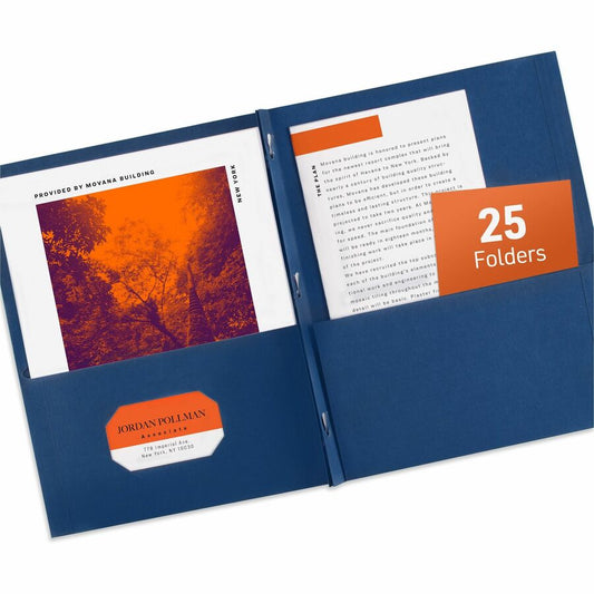 Avery, Letter Report Cover - 8 1/2" x 11" - 70 Sheets Capacity - 3 x 3-prong Fastener - 1/2" for Folder - 2 Internal Pocket - Paper - Dark Blue - Die-cut, Punched, Sturdy, Scuff Resistant, Label - 0% Recycled - 25 / Box