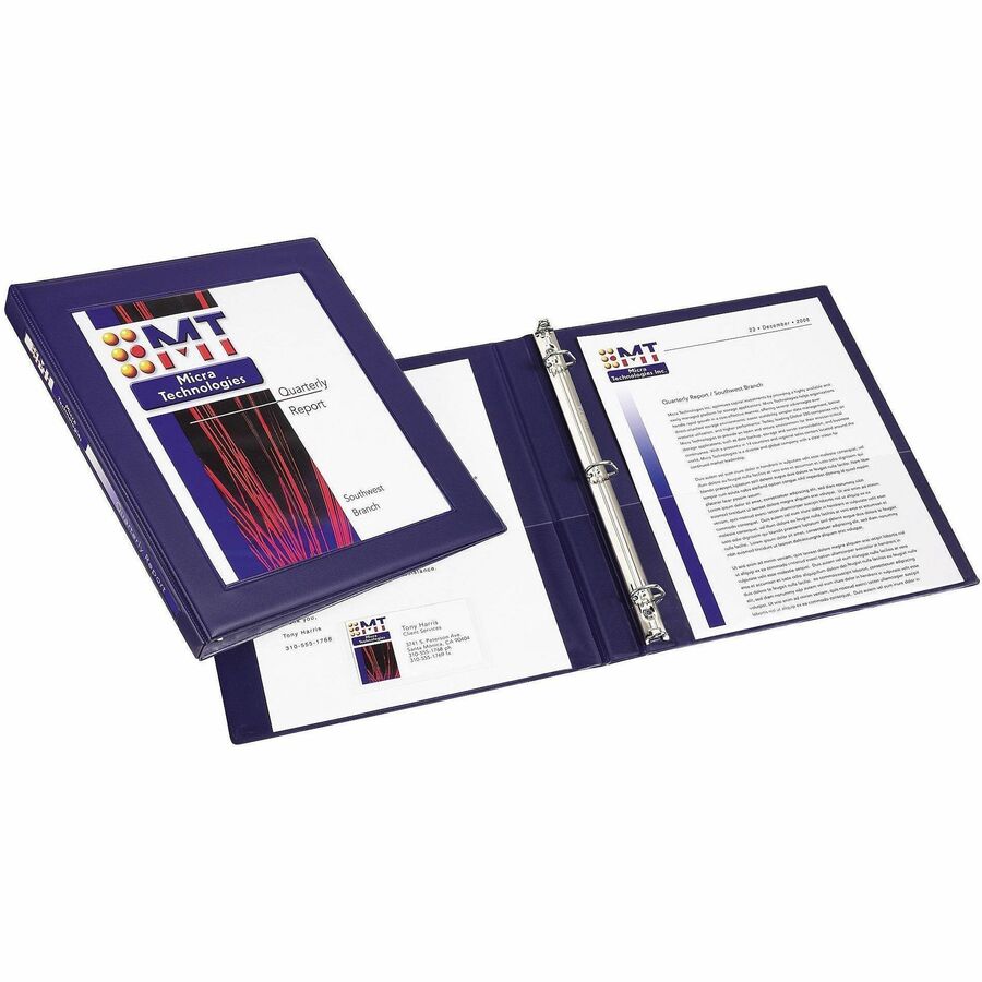 Avery&reg, Heavy-Duty Framed View 3-Ring Binder - 1/2" Binder Capacity - Letter - 8 1/2" x 11" Sheet Size - 135 Sheet Capacity - 135 Ring - Fastener: Slant Ring - Pocket: 2 - Vinyl - Adhesive, Business Card Holder, Gap-free Ring, Heavy Duty, Pocket, Re...