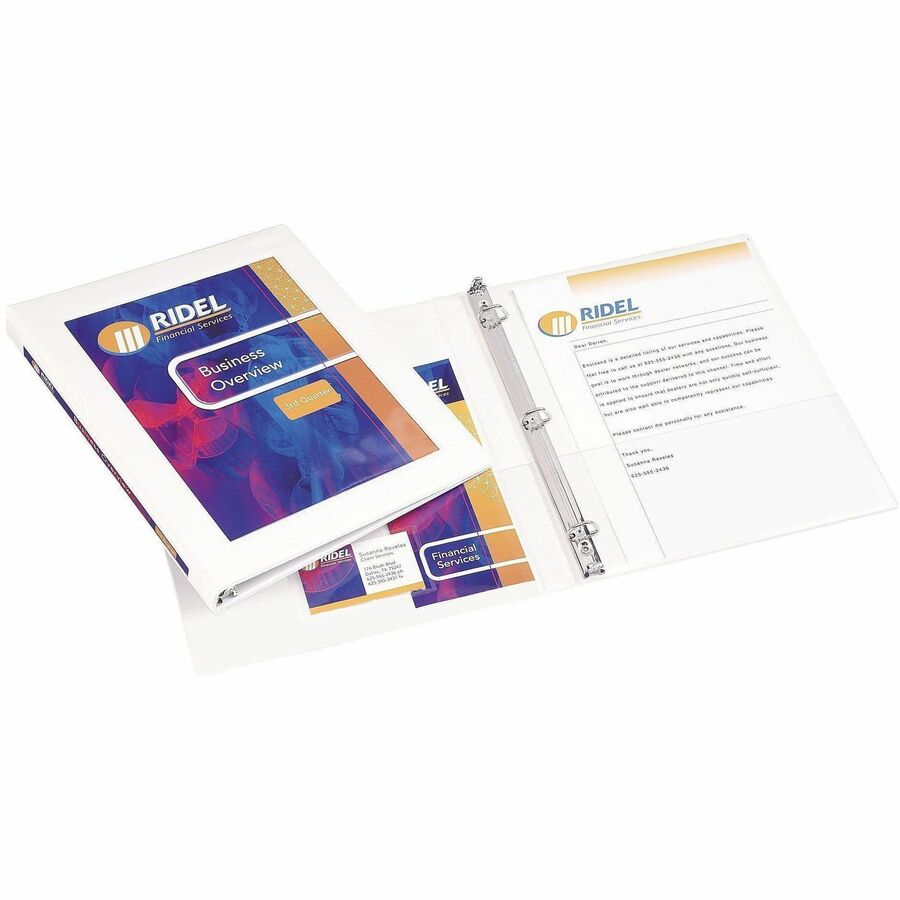 Avery&reg, Heavy-Duty Framed View 3-Ring Binder - 1/2" Binder Capacity - Letter - 8 1/2" x 11" Sheet Size - 135 Sheet Capacity - 135 Ring - Fastener: Slant Ring - Pocket: 2, Internal - Vinyl - White - Adhesive, Business Card Holder, Gap-free Ring, Heav...