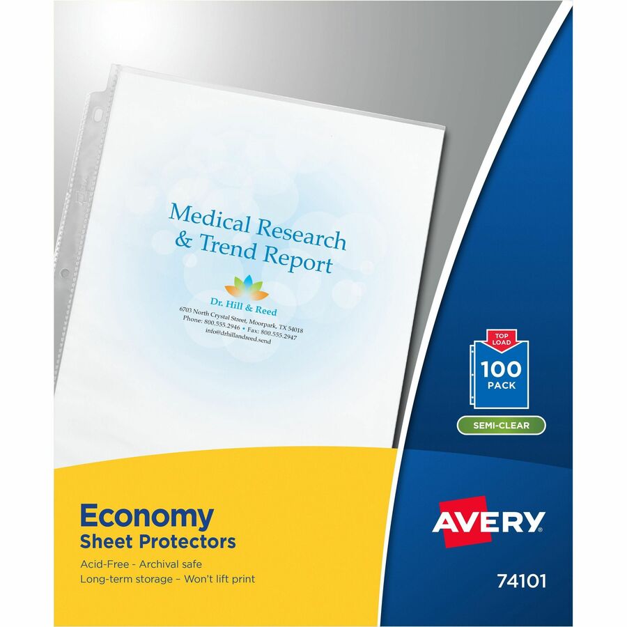 Avery&reg, Economy-Weight Sheet Protectors - For Letter 8 1/2" x 11" Sheet - Rectangular - Semi Clear - Polypropylene - 100 / Box
