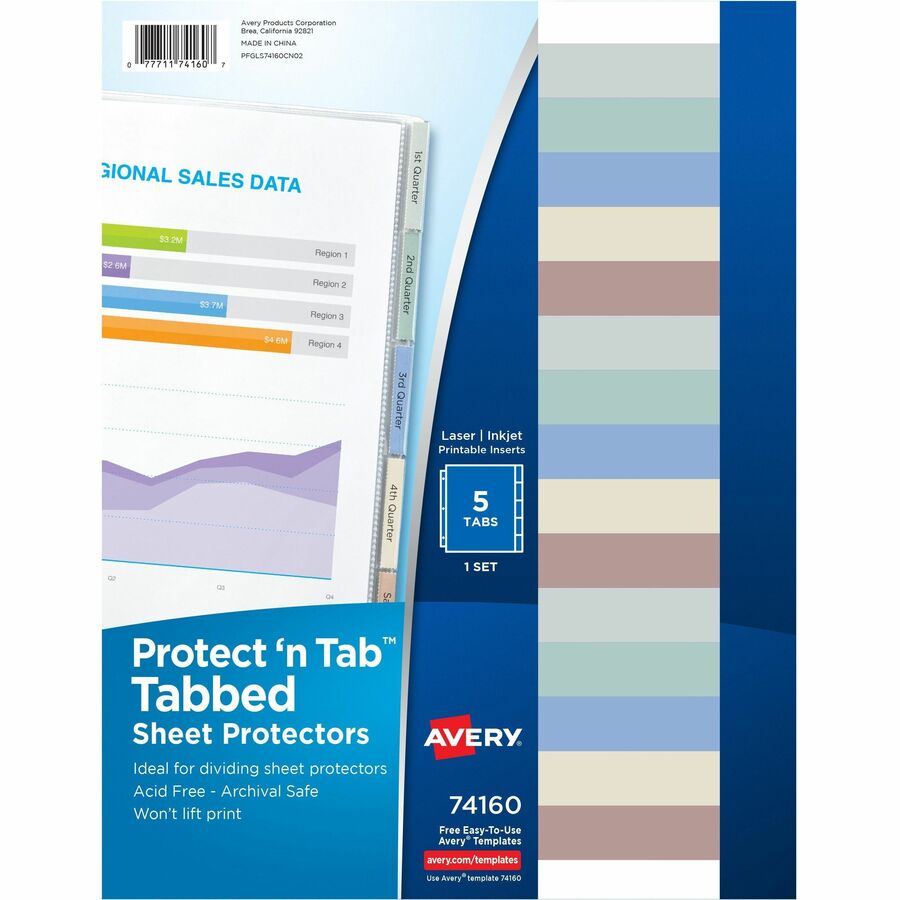 Avery&reg, Tabbed Sheet Protectors - For Letter 8 1/2" x 11" Sheet - Ring Binder - Clear - Polypropylene - 5 / Set