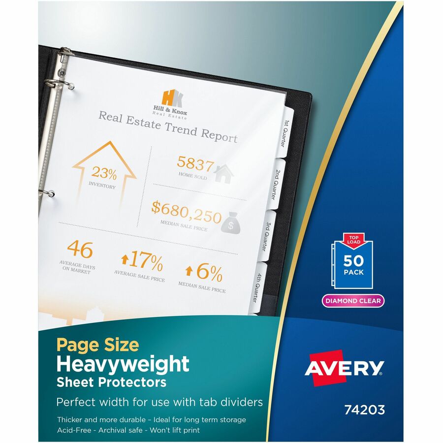 Avery&reg, Page Size Sheet Protectors - 1 x Sheet Capacity - For Letter 8 1/2" x 11" Sheet - Ring Binder - Clear - Polypropylene - 50 / Box