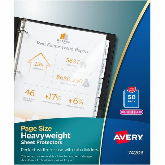 Avery, Page Size Sheet Protectors - 1 x Sheet Capacity - For Letter 8 1/2" x 11" Sheet - Ring Binder - Clear - Polypropylene - 50 / Box