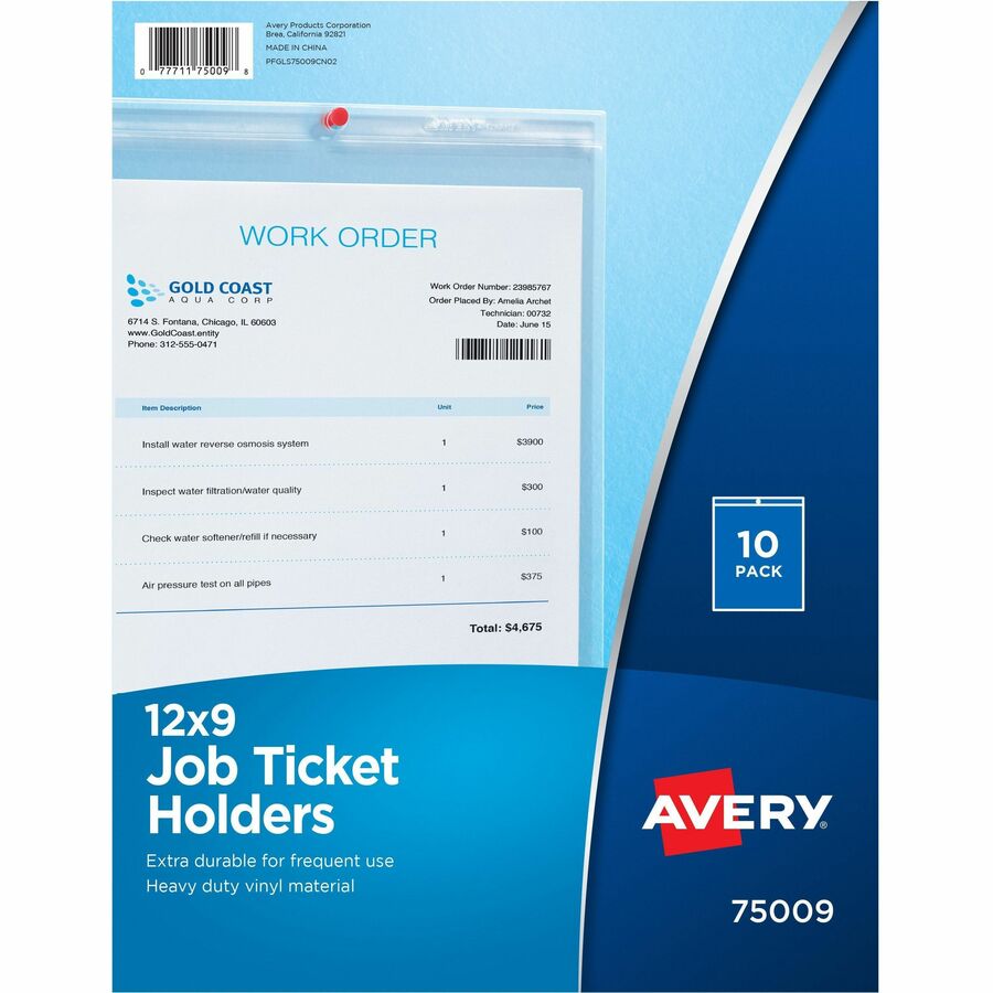 Avery&reg, Vinyl File Pocket - 9" x 12" - Vinyl - Clear - Punched, Heavyweight - 10 / Pack