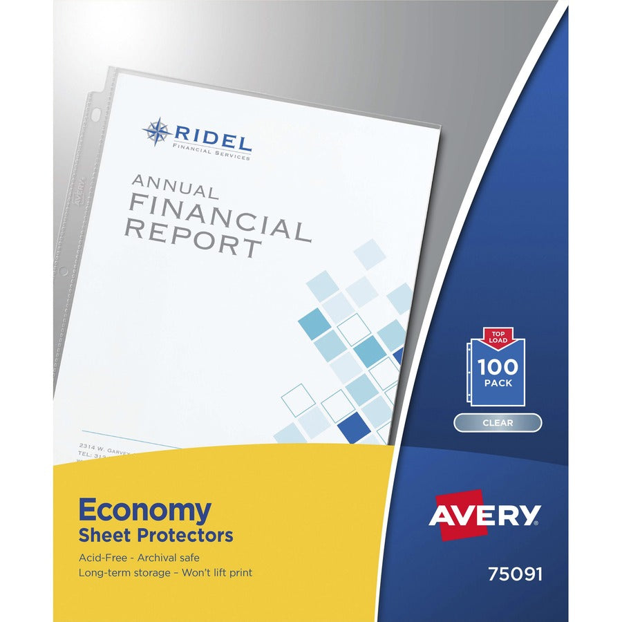 Avery&reg, Economy-Weight Sheet Protectors - For Letter 8 1/2" x 11" Sheet - Clear - Polypropylene - 100 / Box